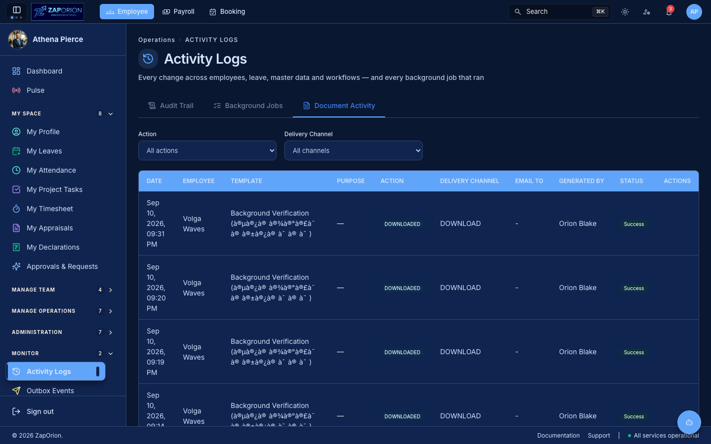 Activity Logs Document Activity tab