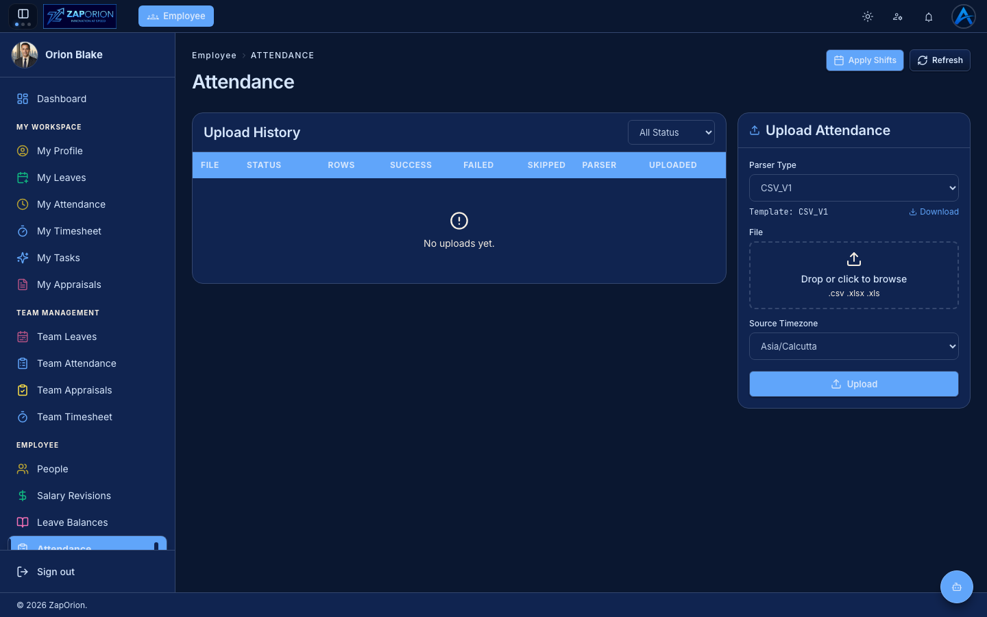 Attendance management page