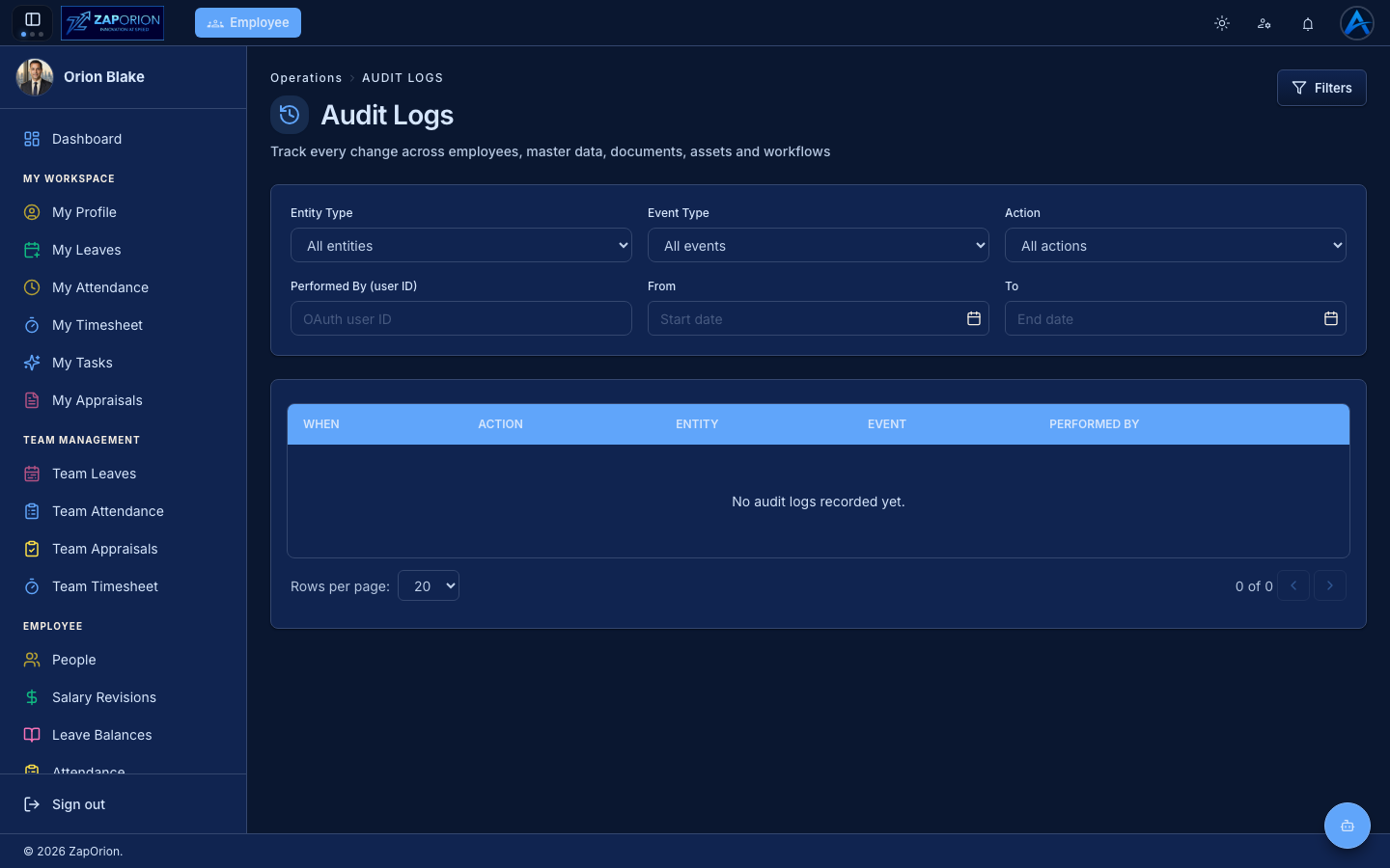 Audit Logs page