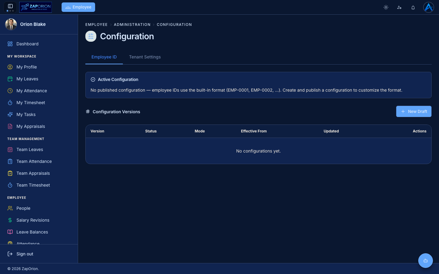 Configuration page