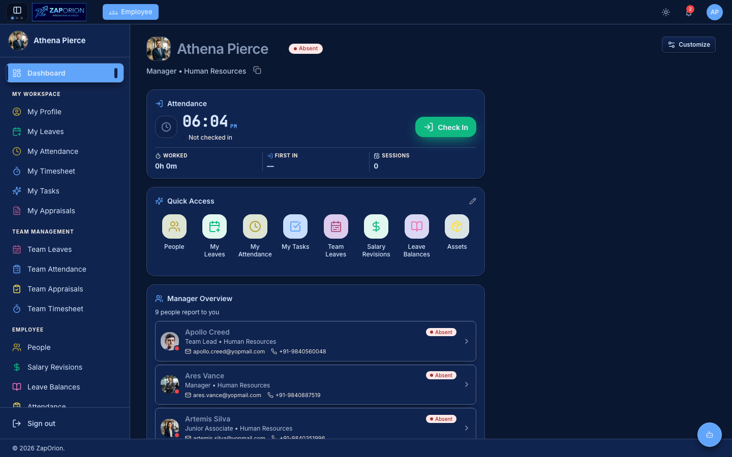 Manager dashboard
