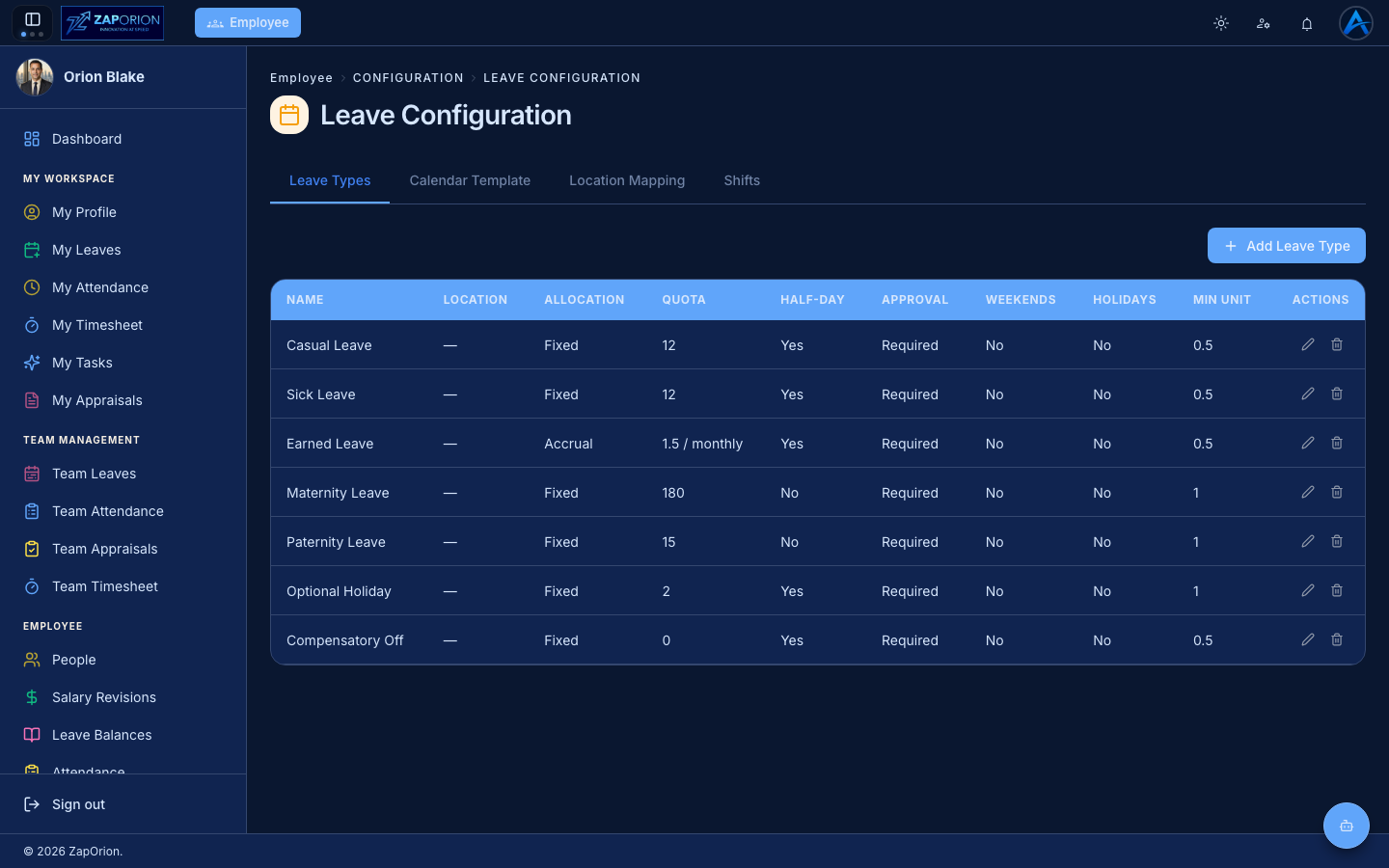 Leave Configuration page