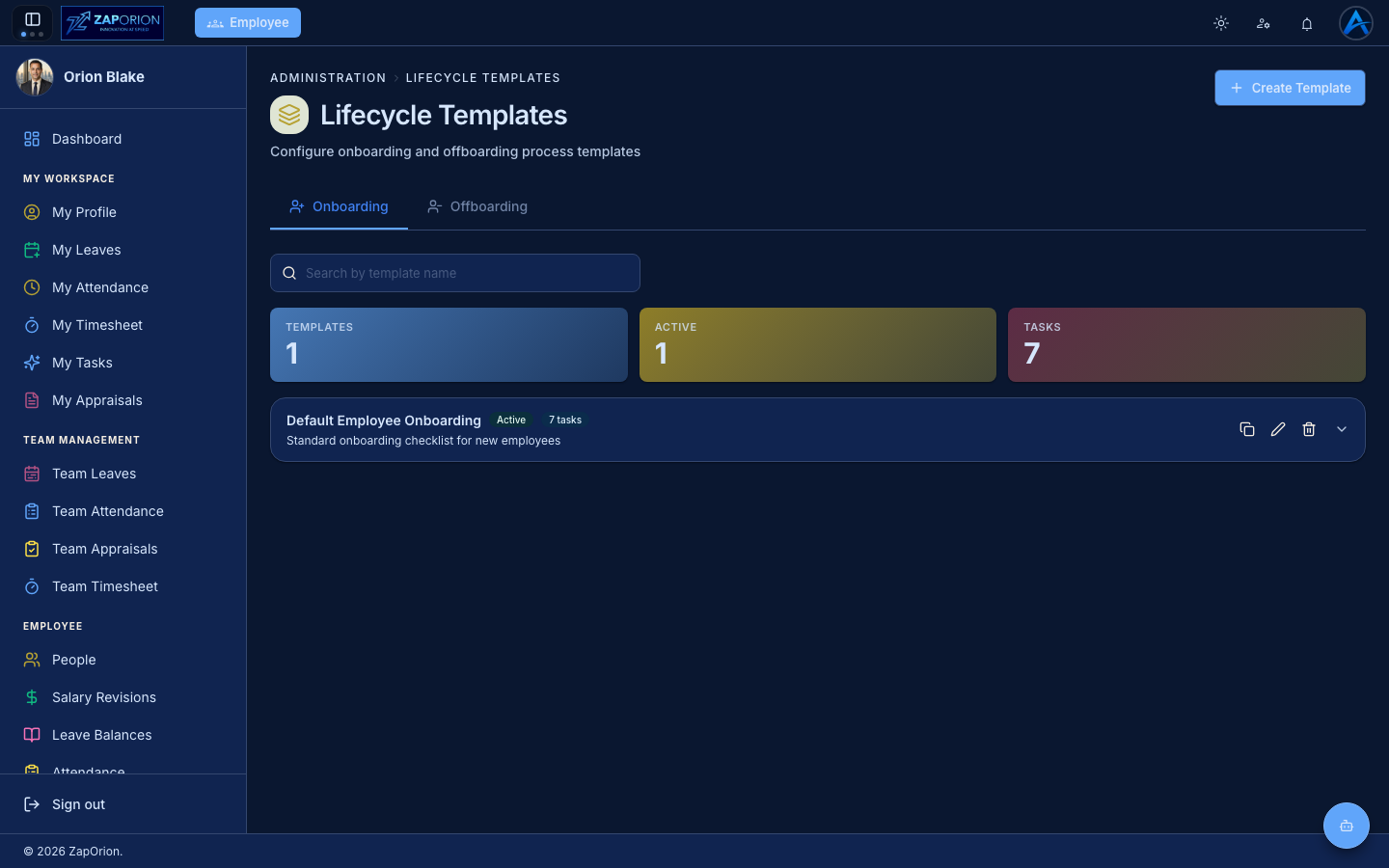 Lifecycle Templates page