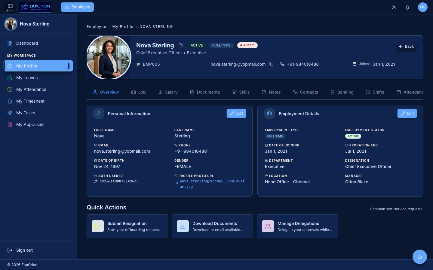 My Profile page
