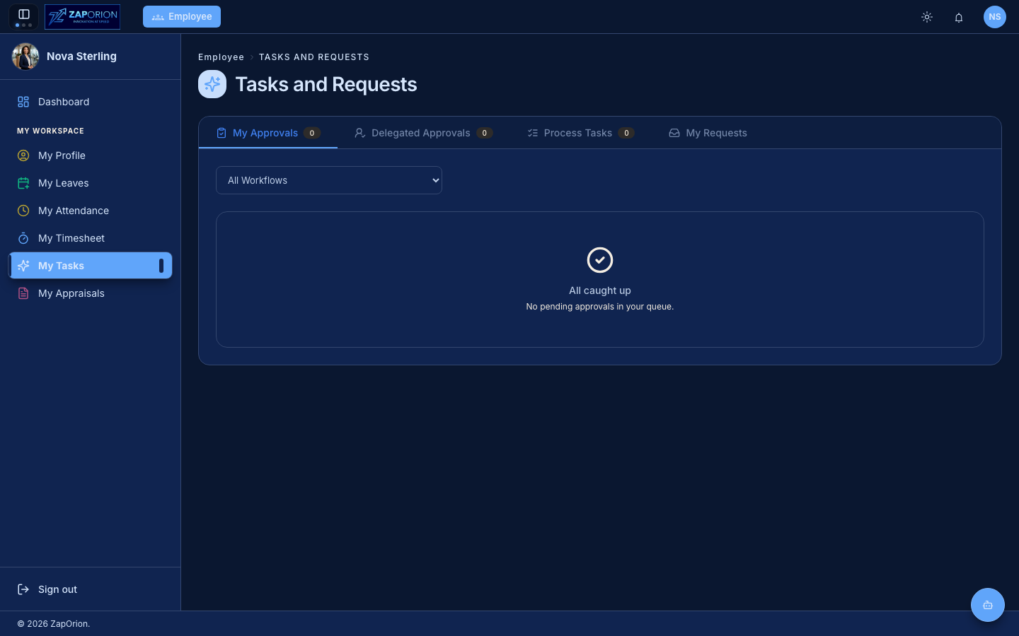 Tasks and Requests page