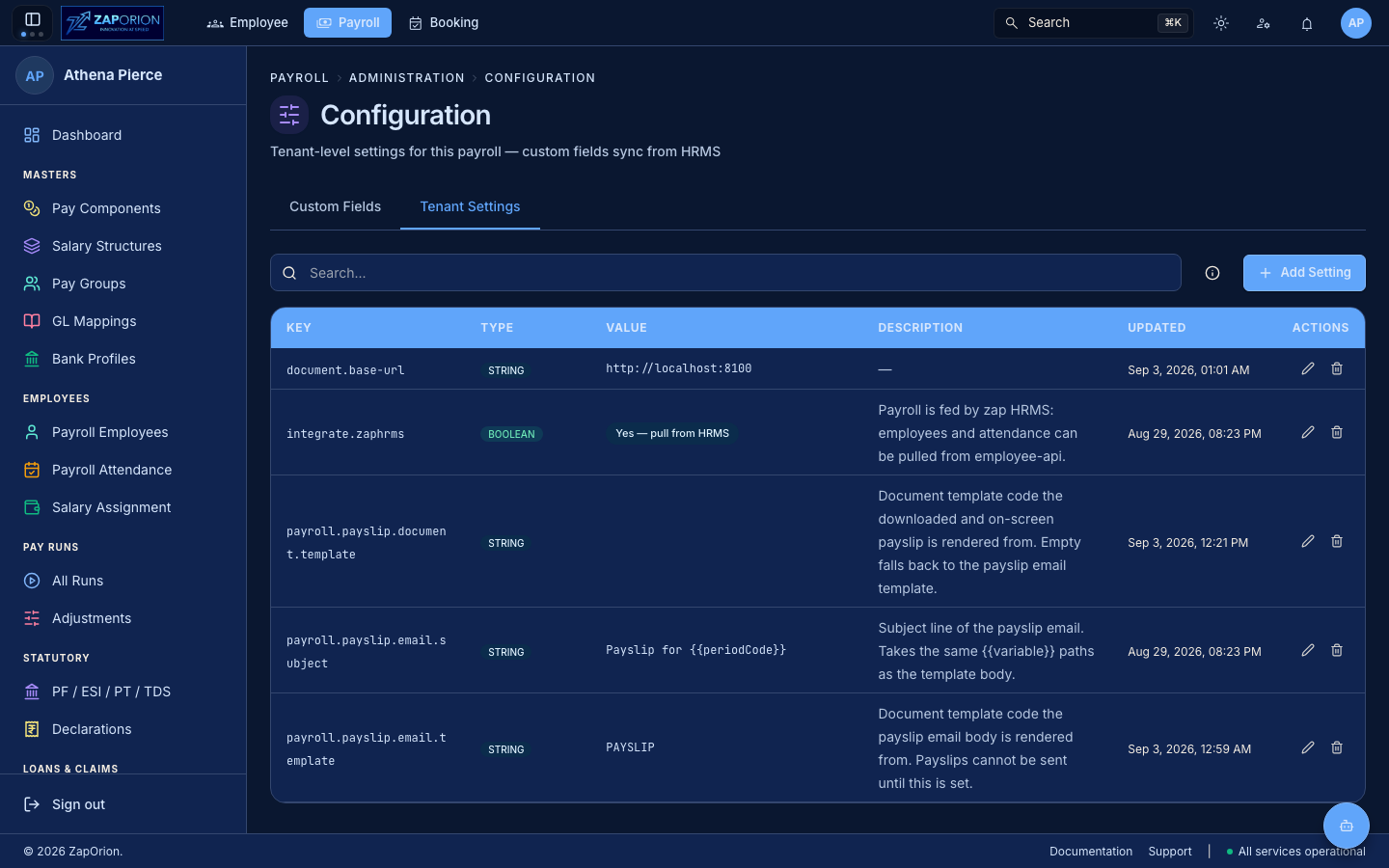 Configuration page