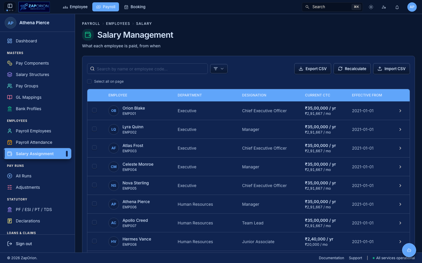 Salary Assignment page