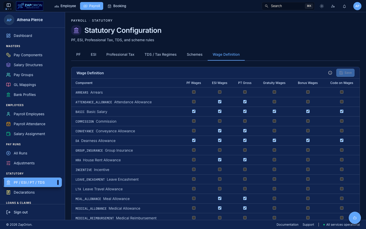 Statutory Wage Definition tab