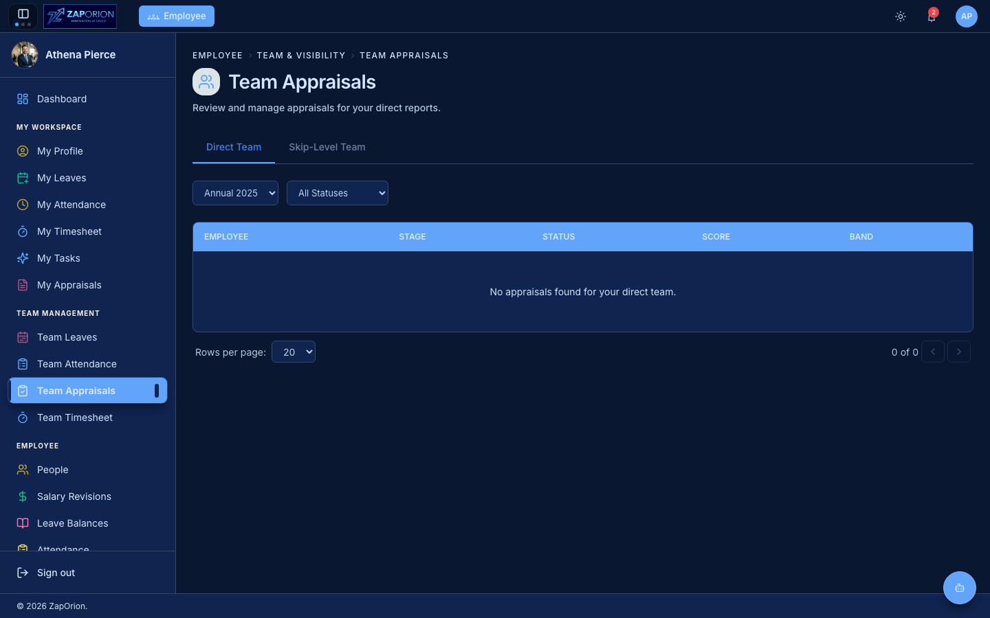 Team Appraisals page