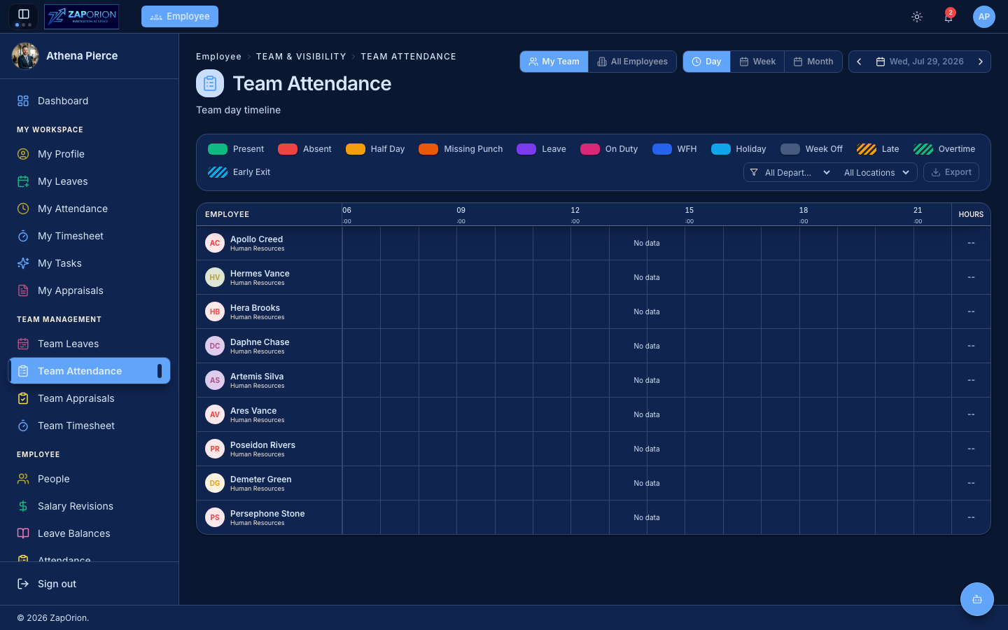 Team Attendance page