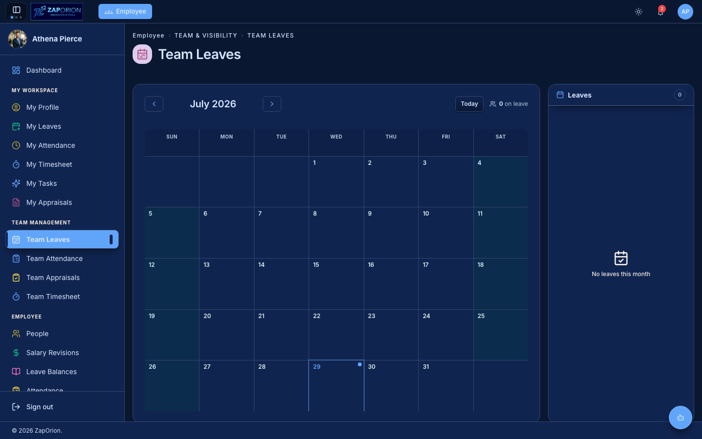 Team Leaves calendar