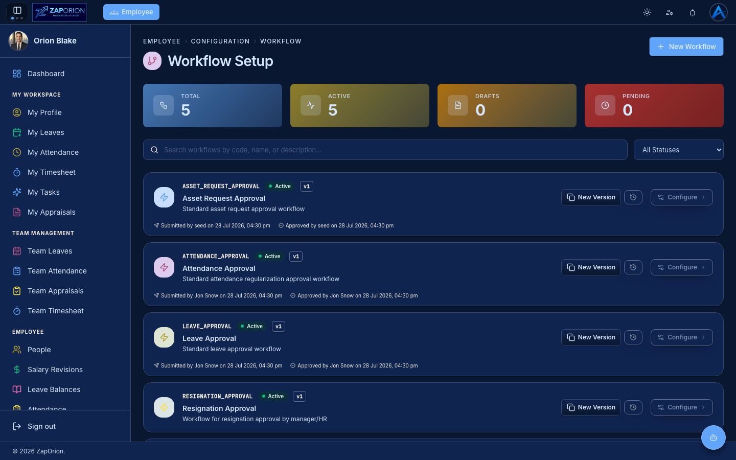 Workflow Setup page