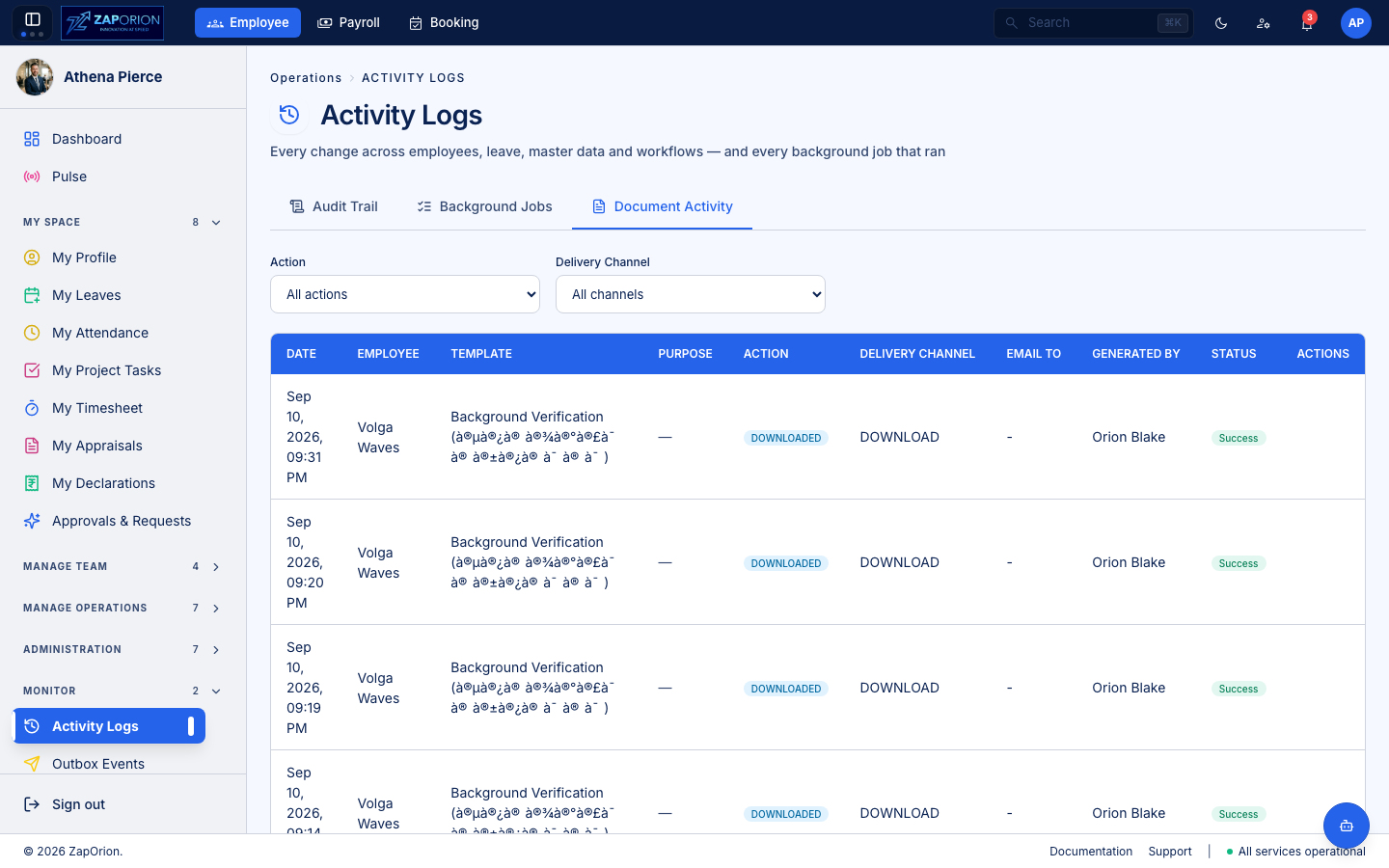 Activity Logs Document Activity tab