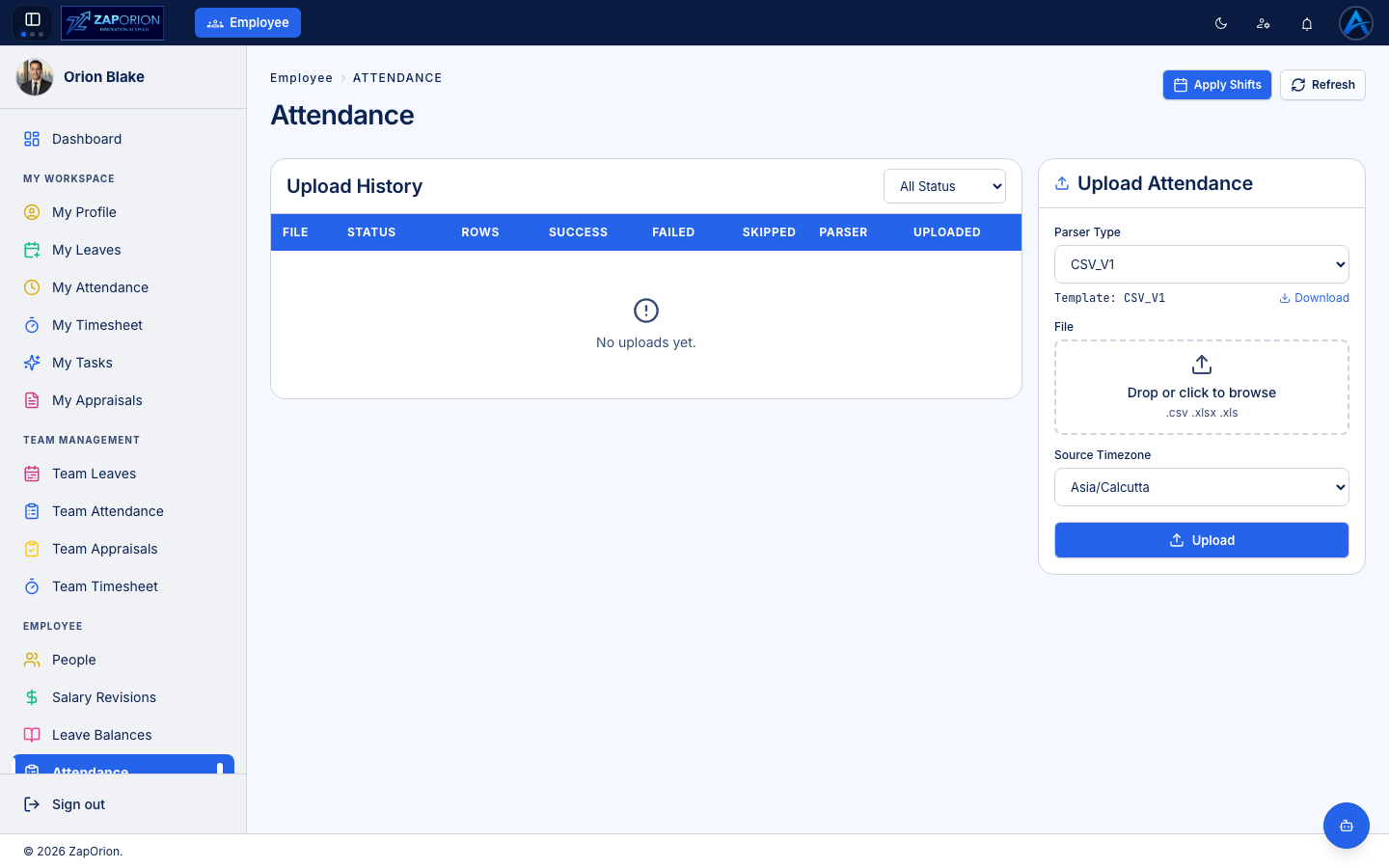 Attendance management page