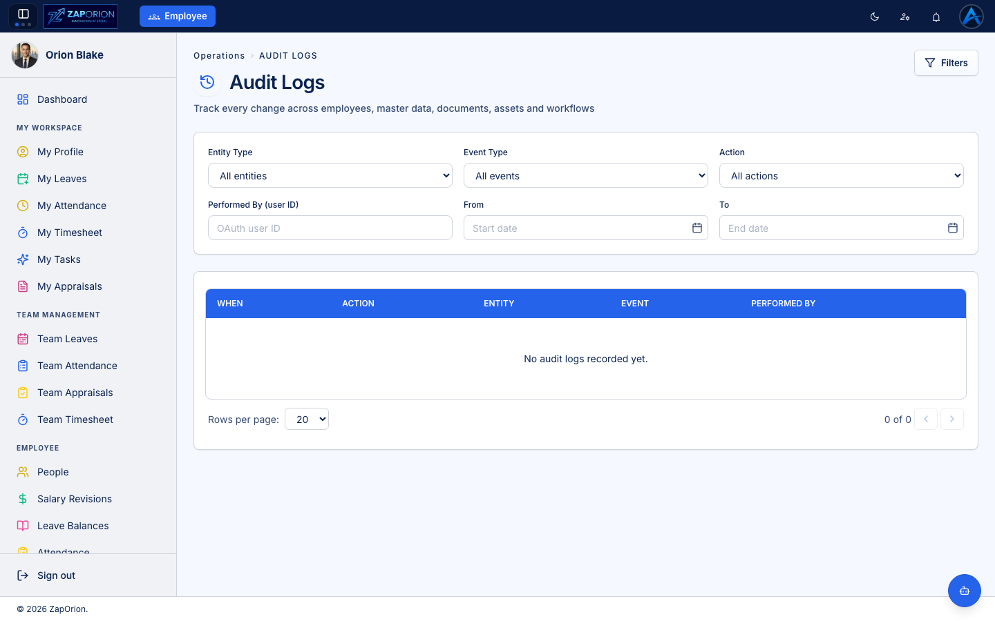 Audit Logs page
