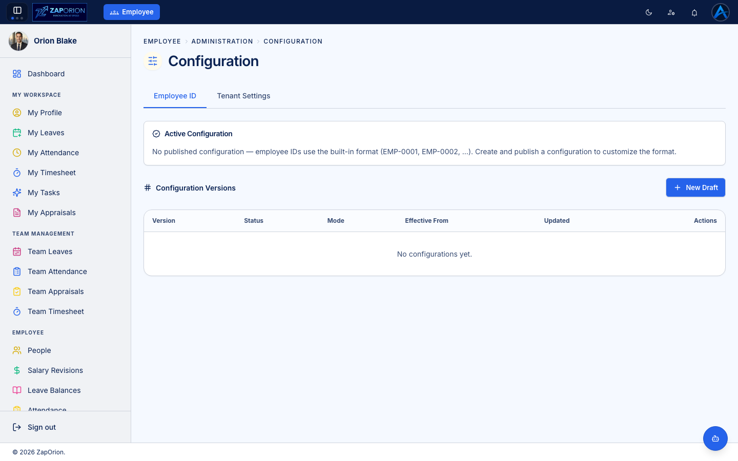 Configuration page