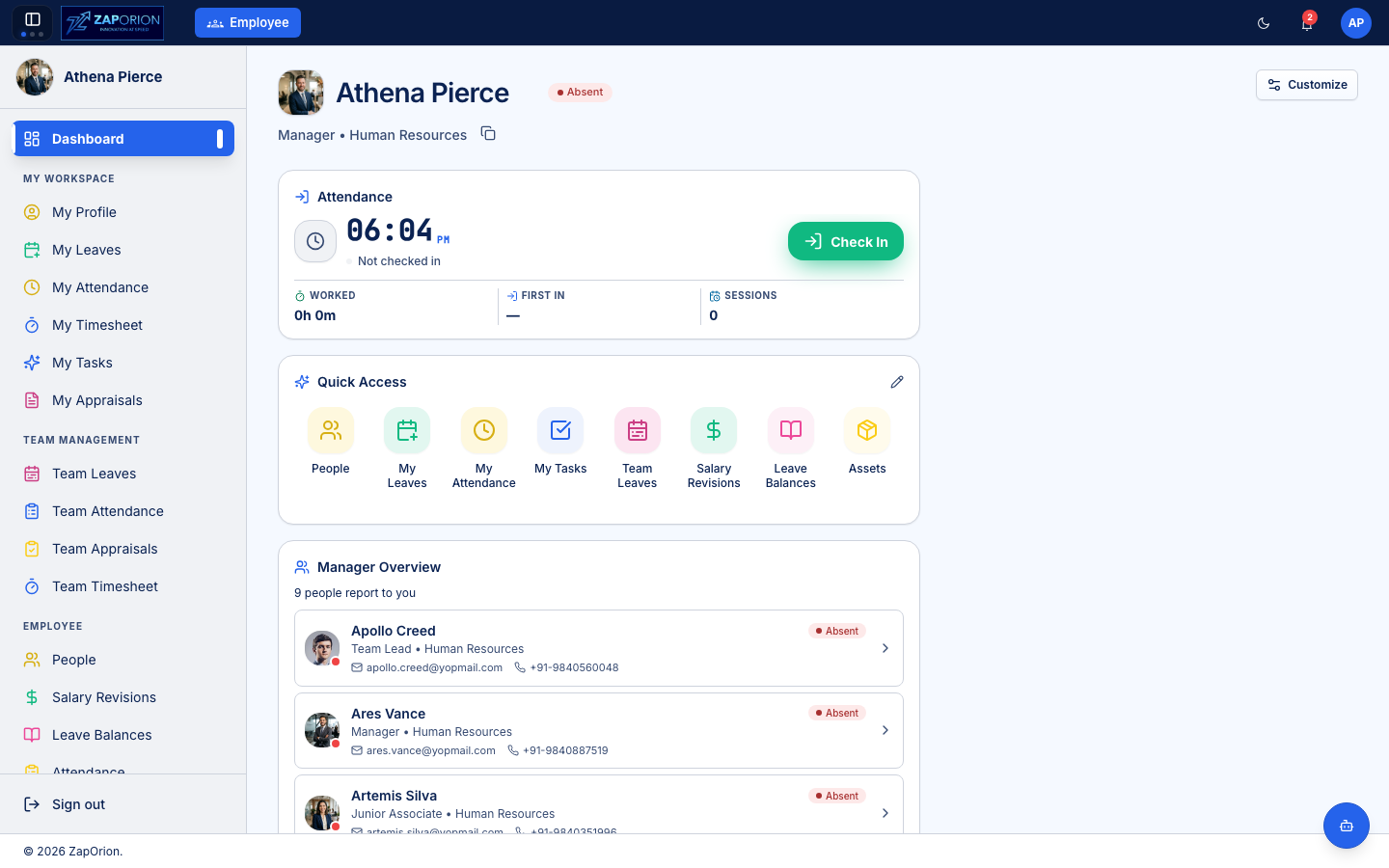 Manager dashboard