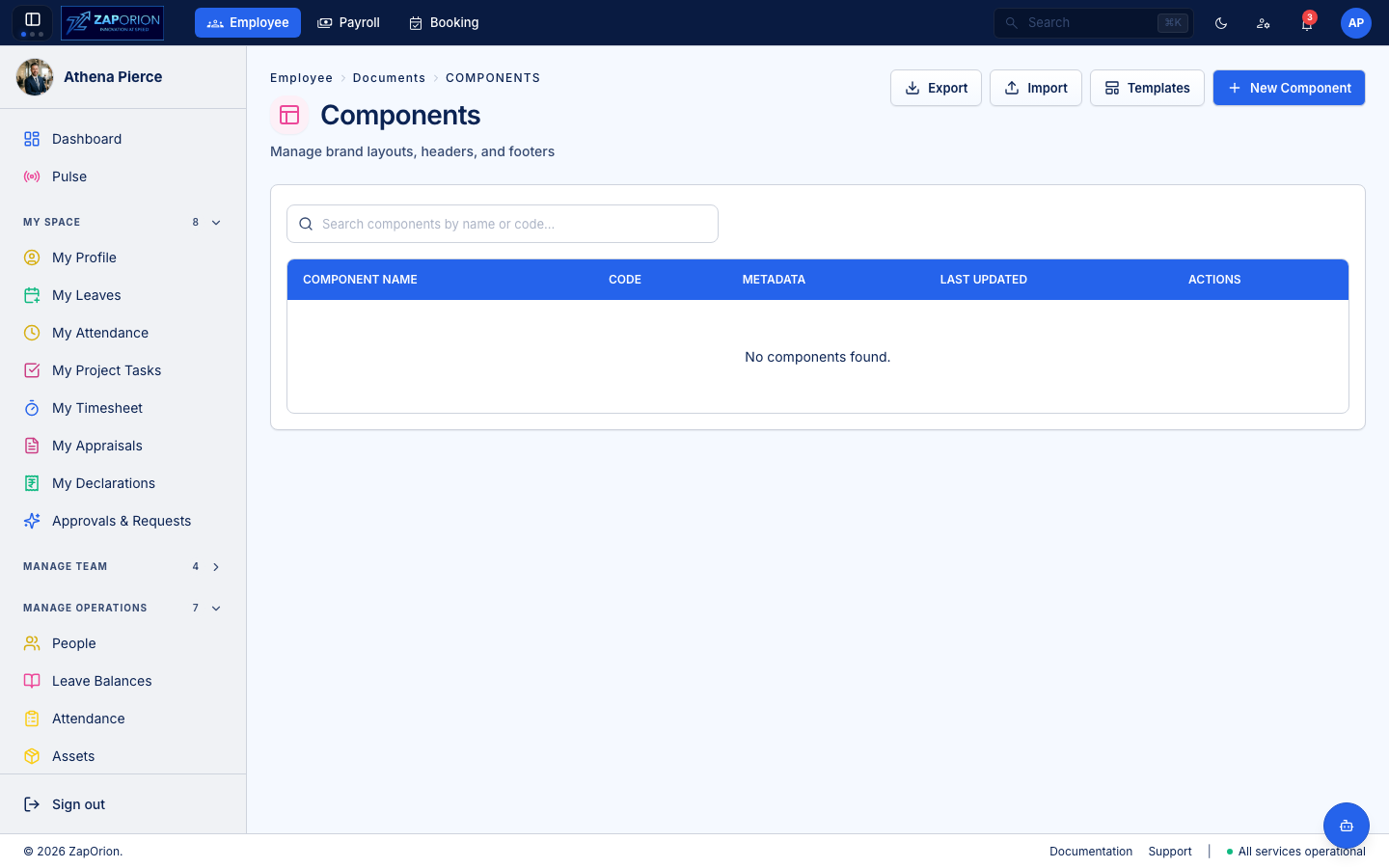 Document components list