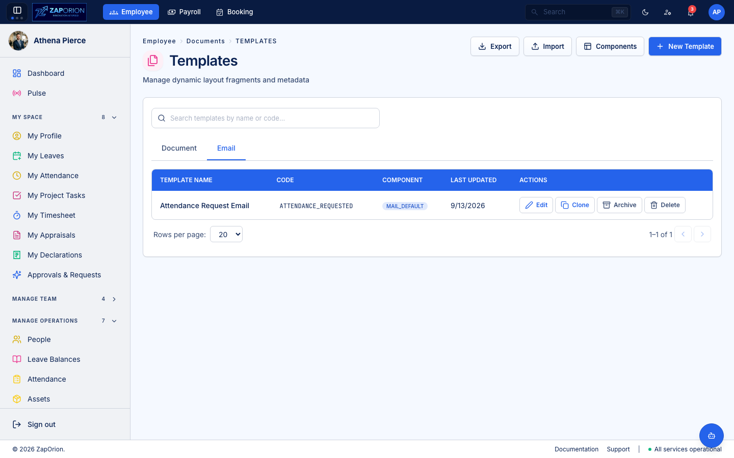 Email templates list