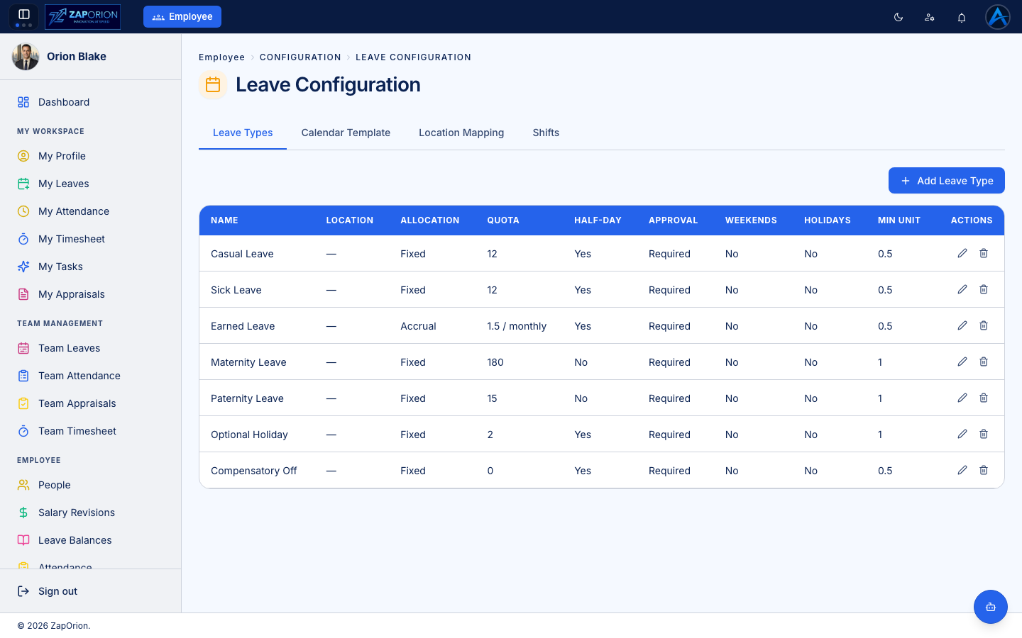 Leave Configuration page