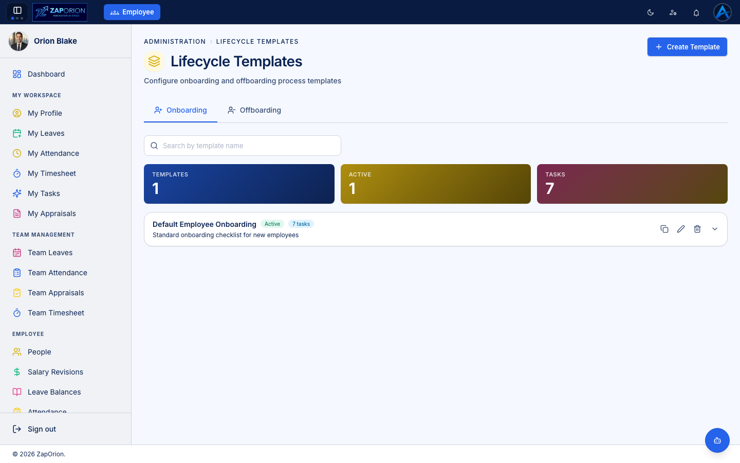 Lifecycle Templates page