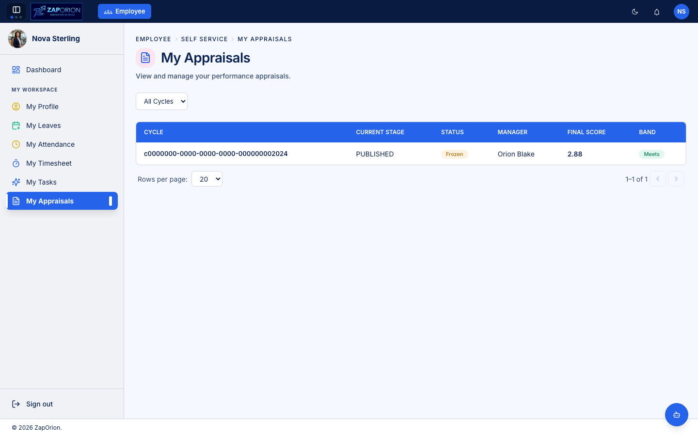 My Appraisals page