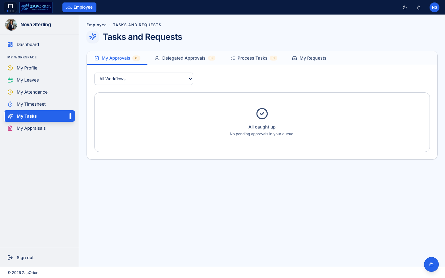 Tasks and Requests page