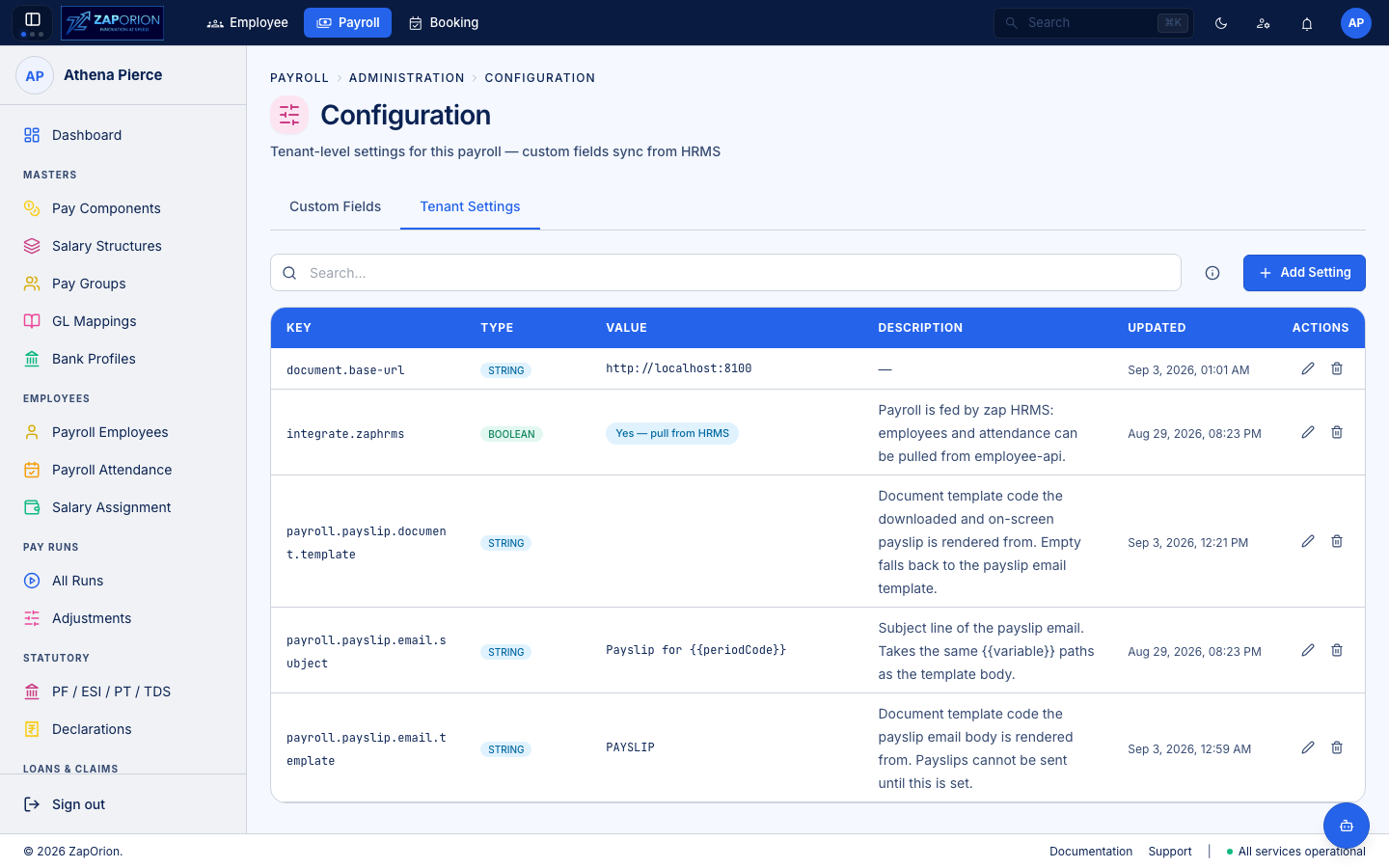 Configuration page