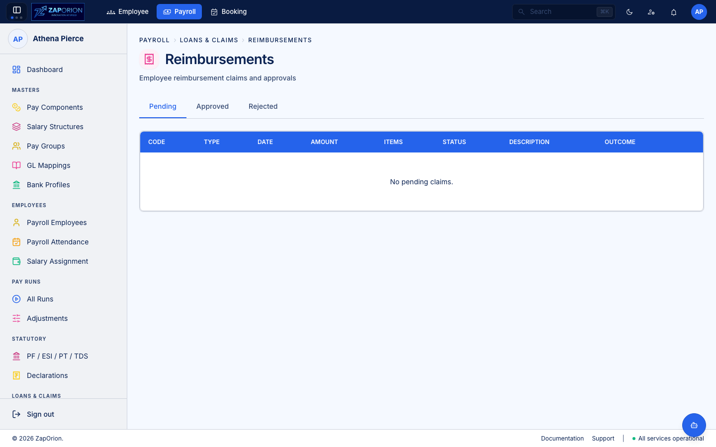 Reimbursements page
