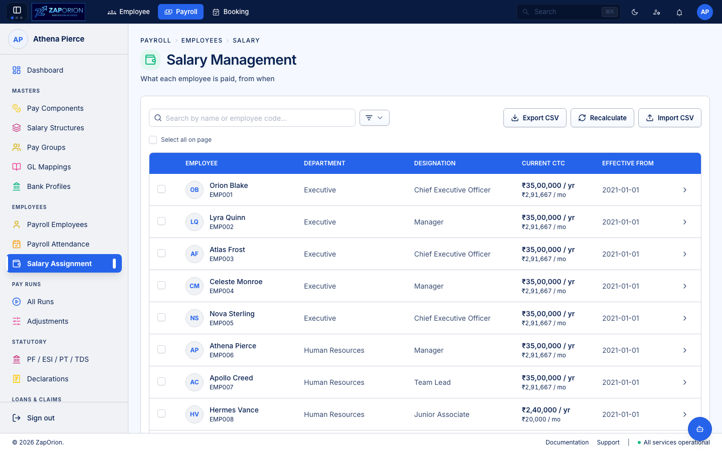 Salary Assignment page