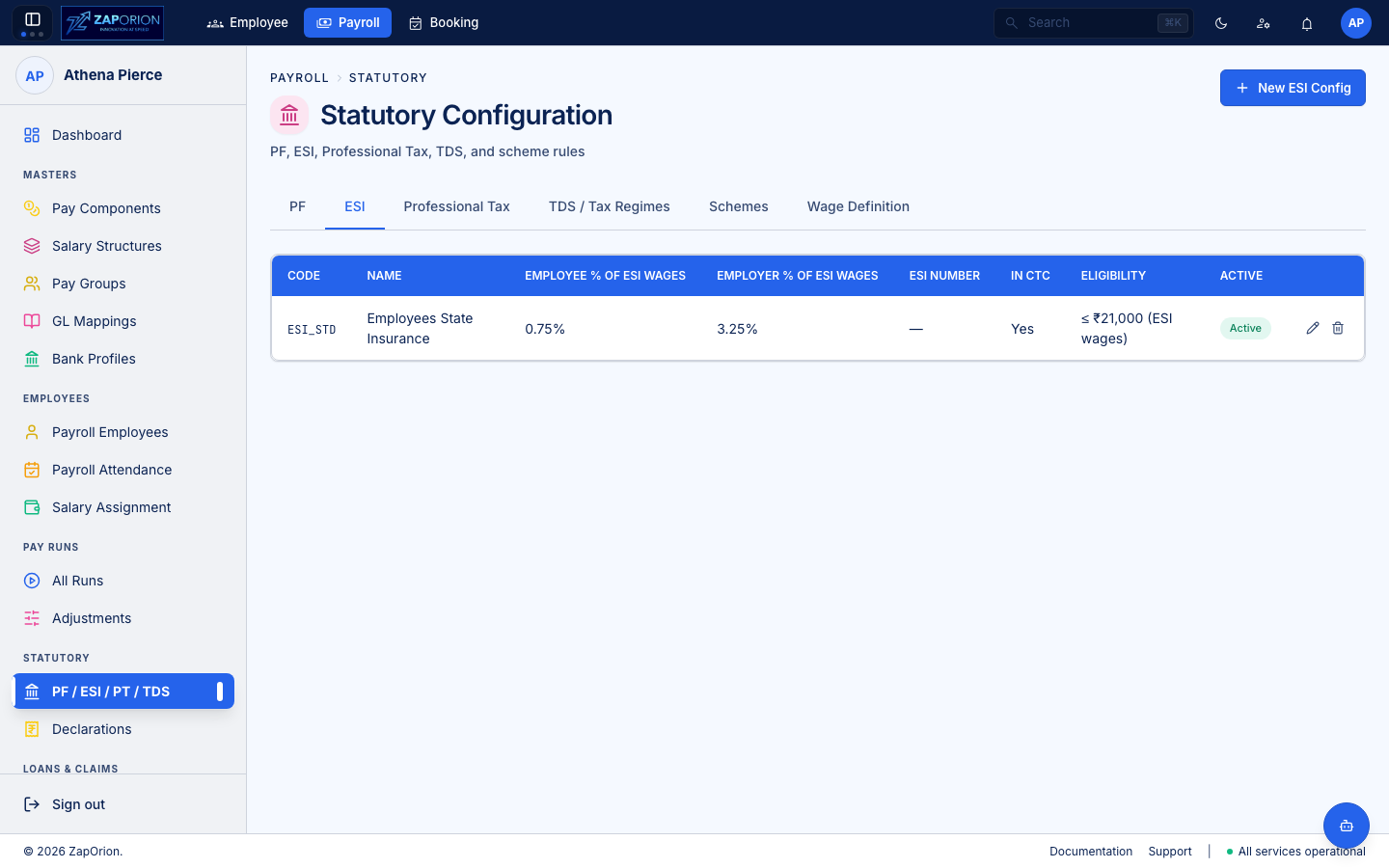 Statutory ESI tab