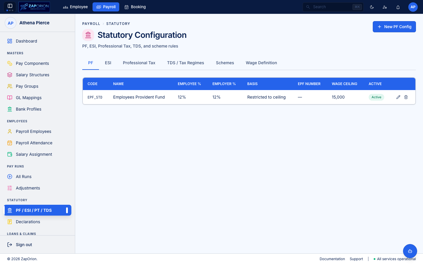 Statutory PF tab