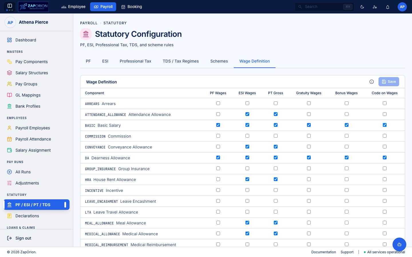 Statutory Wage Definition tab