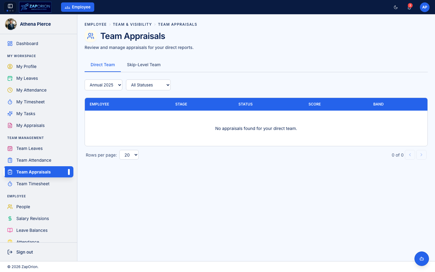 Team Appraisals page