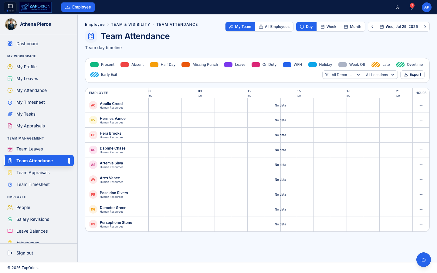 Team Attendance page