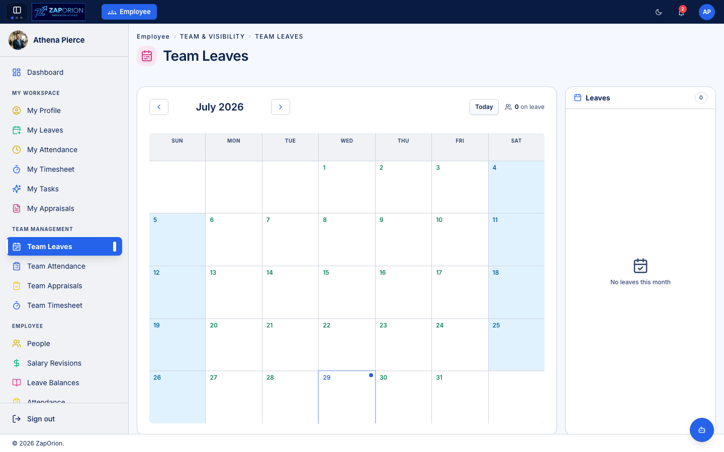 Team Leaves calendar