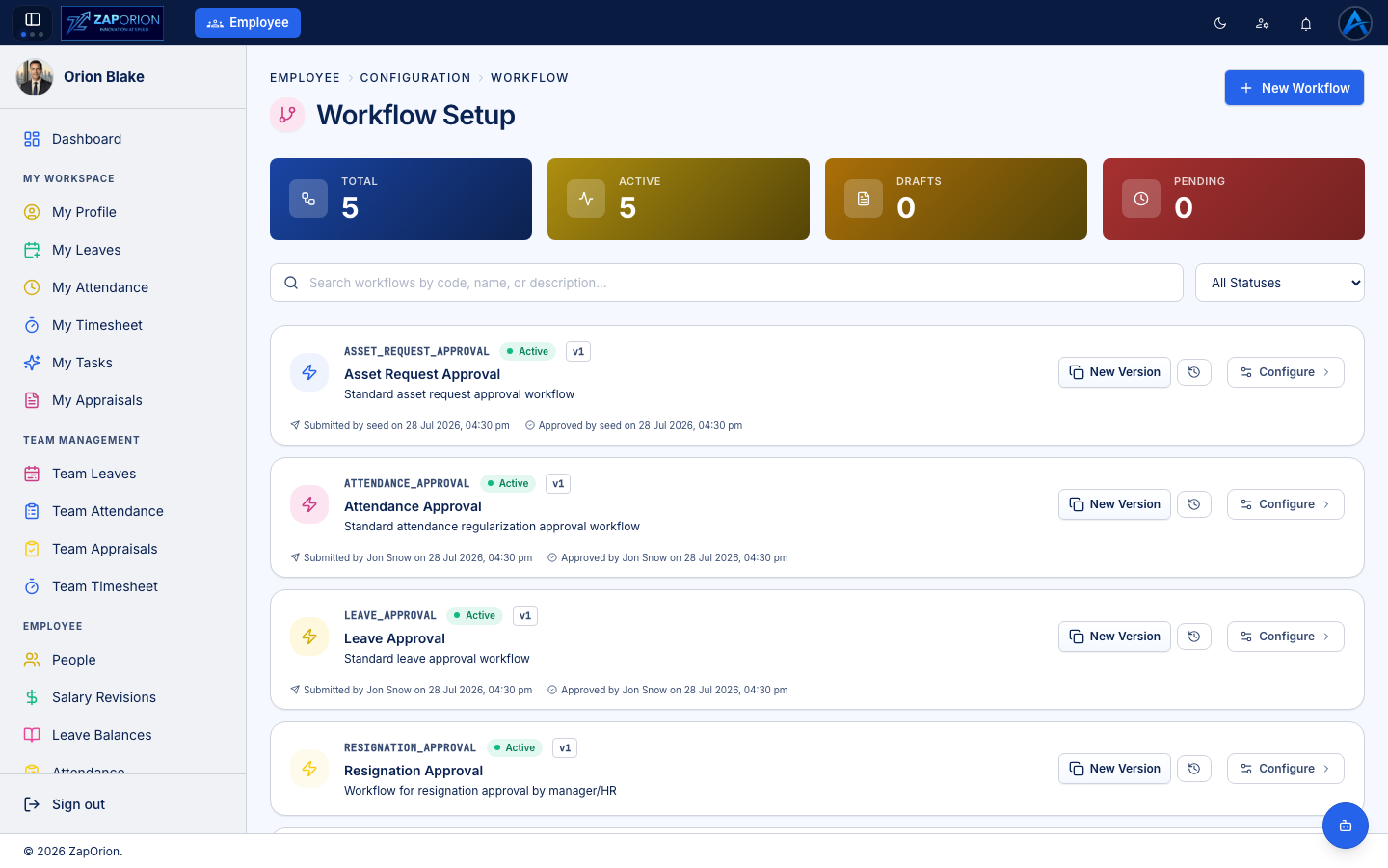 Workflow Setup page